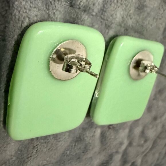 Mint Green Fused Glass Earrings – Handmade Iridescent Post-Back Jewelry - Picture 7 of 17